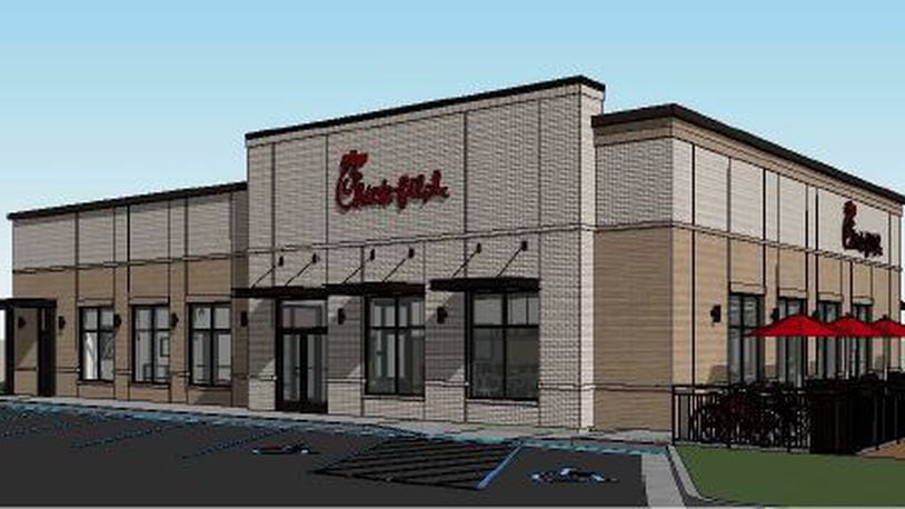 A rendering of a Chick-fil-A that is slated to open in Fairfield next year.