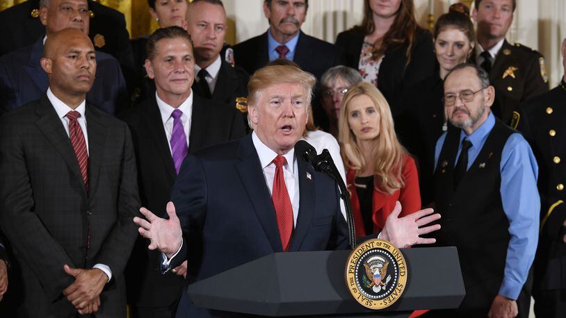 President Donald Trump delivers remarks on combating drug demand and the opioid crisis on Oct. 26, 2017 in the East Room of the White House in Washington, D.C. (Olivier Douliery/Abaca Press/TNS)