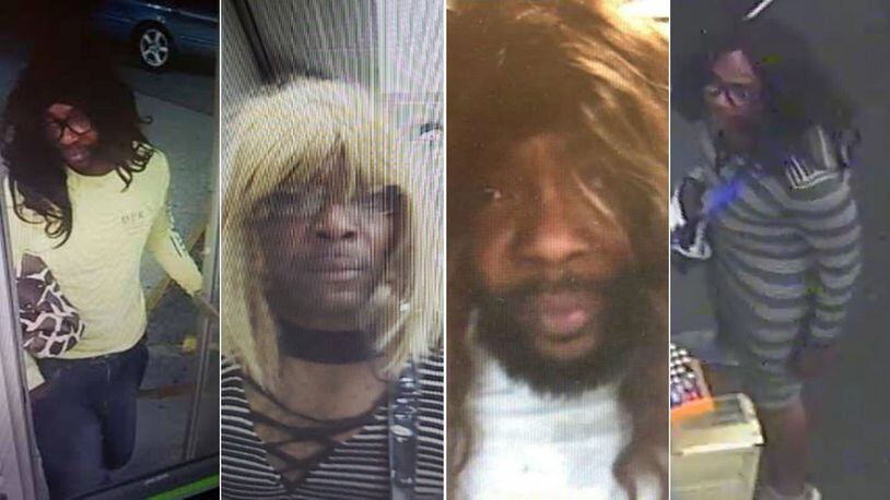 Police said the man, who has not been identified, has robbed several Waffle Houses, two drugstores and a bank while wearing the wigs. (WSBTV.com)