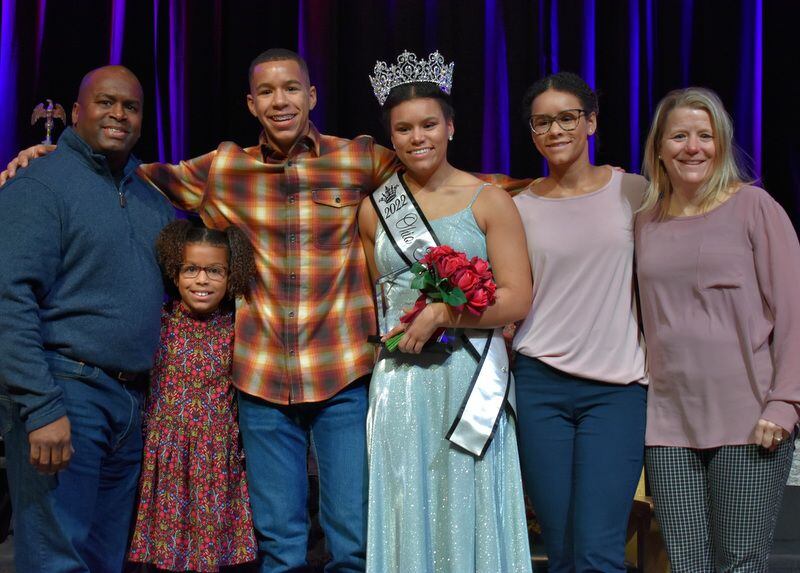 The family of Ohio Fairs' Queen Maya Kidd (wearing the crown) includes, from left, father Savalas Kidd, police chief at the University of Dayton; Miranda, 9; Brayden, 14; Madeline, 20 (who was the 2020 Butler County Fair Queen); and mom, Amy Kidd. PROVIDED