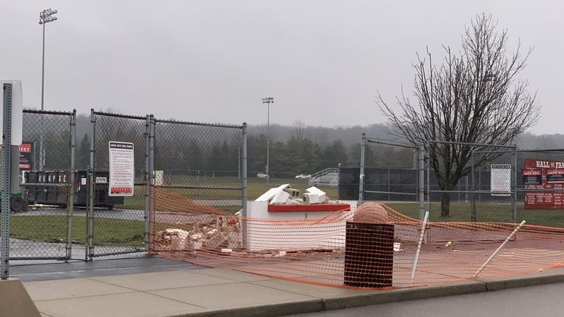 For the first time since the school opened in 1997, Lakota West High School’s stadium is closer to have dedicated ticket booth and main entrance at its West Chester Township campus. Work is now underway on a entrance facade and ticket facility, new fencing, lighting and security as part of the $140,000 project, which is being partially covered by donations. Lakota East High School has a similar project. (Provided Photo/Journal-News)