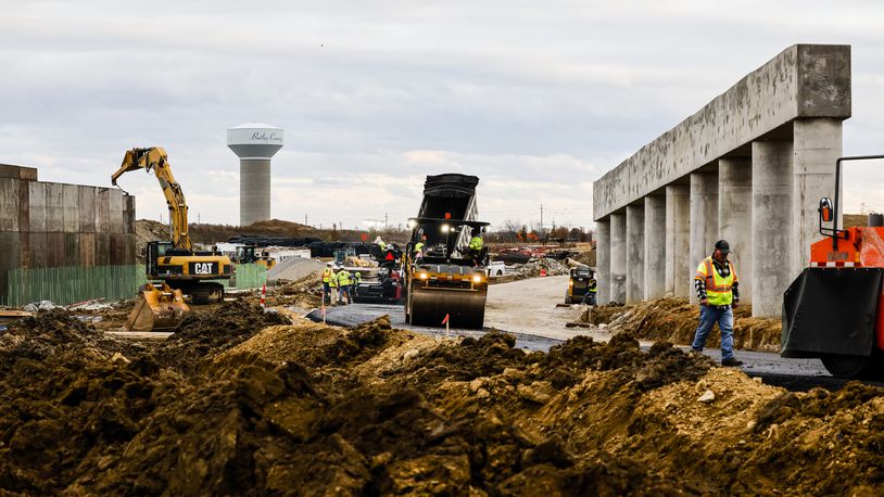 Construction continues on the OH 129, Liberty Way and I-75 interchange modification Wednesday, Nov. 17, 2021 in Liberty Township. NICK GRAHAM / STAFF