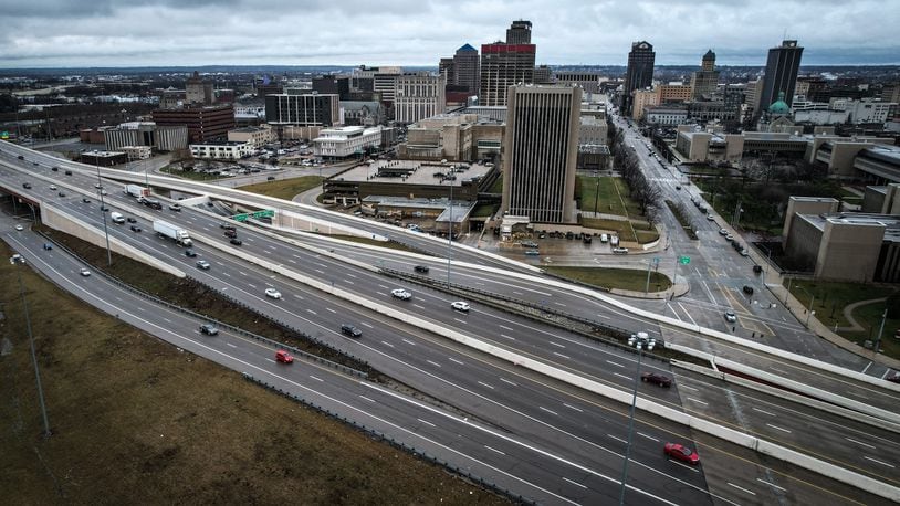 Interstate 75 cuts through the center of Dayton and has had the most distracted driving-related crashes in Ohio in 2022. 
Gov. Mike DeWine signed a bill Tuesday morning limiting the use of electronic devices while driving. JIM NOELKER/STAFF