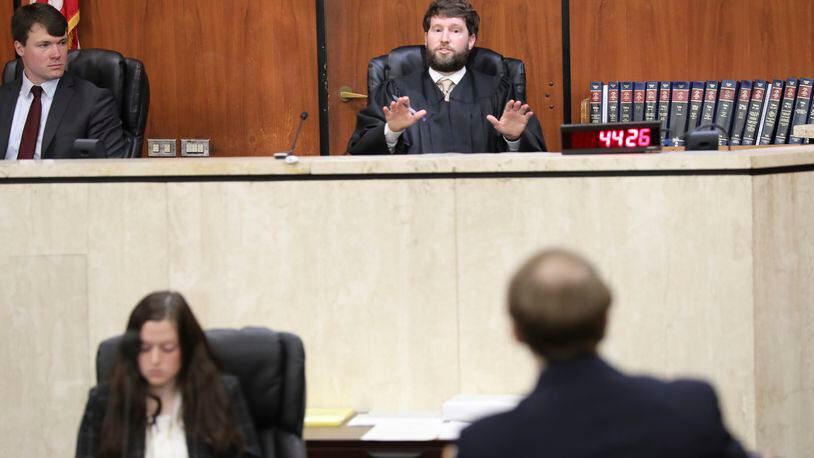 South Carolina Circuit Judge Daniel Coble listens to arguments on how do define "heartbeat" under the state's 2023 abortion law on Thursday, May 2, 2024, in Columbia, S.C. (AP Photo/Jeffrey Collins)