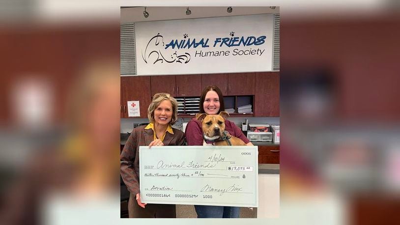 Thanks to Butler County dog owners and the Butler County Auditor’s partnership with DocuPet, additional funds have been allocated to the Animal Friends Humane Society, the county’s animal shelter. On April 10, Auditor Nancy Nix presented a check for $13,073.62 to Intake Coordinator Megan Poffenbarger of Animal Friends. The donation was on behalf of DocuPet, the auditor’s official dog licensing partner. This gift was made possible via DocuPet’s Safe&Happy Fund, which collects automatic donations through designer license tag purchases and direct donations made by residents. CONTRIBUTED