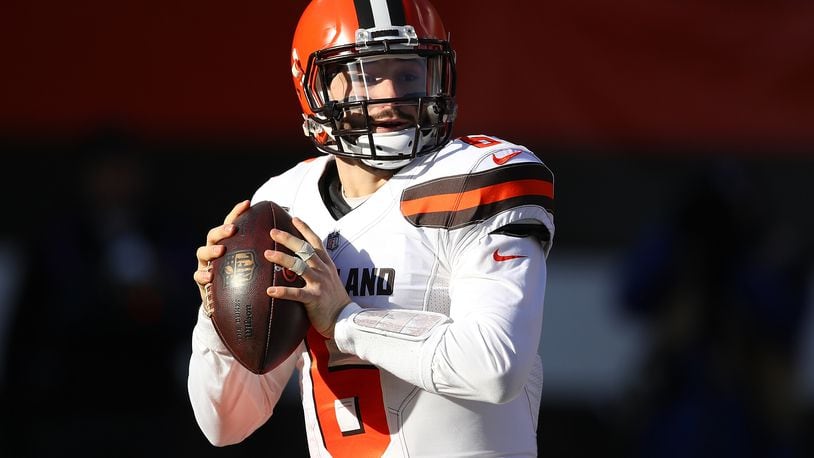 CLEVELAND, OH - DECEMBER 09: Baker Mayfield #6 of the Cleveland Browns looks to pass during the second quarter against the Carolina Panthers at FirstEnergy Stadium on December 9, 2018 in Cleveland, Ohio. (Photo by Gregory Shamus/Getty Images)