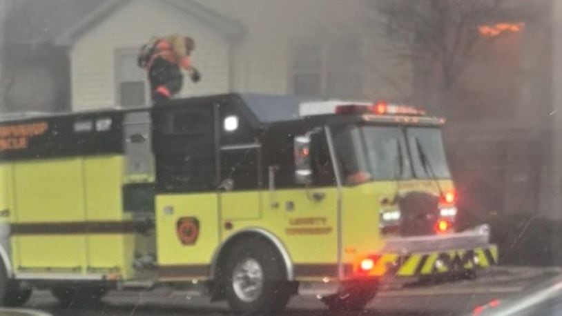 A three-alarm fire destroyed two Liberty Twp. apartments and forced families in six others to abandon their homes Sunday afternoon but no one was injured, say fire officials. The fire, which was reported at approximately 4:30 p.m. Sunday at the Four Bridges Complex in the 8300 block of Cypress Lane, left two apartment units gutted. (Provided Photo\Journal-News)