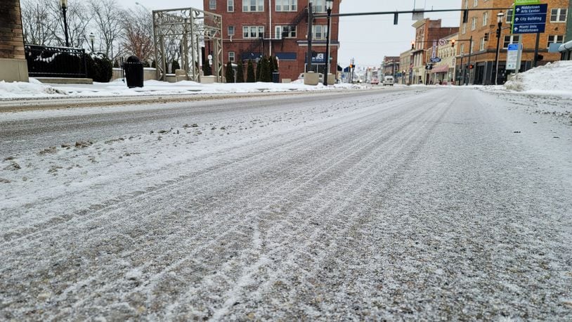 Ice covers Central Avenue in Middletown Monday, February 15, 2021. NICK GRAHAM / FILE