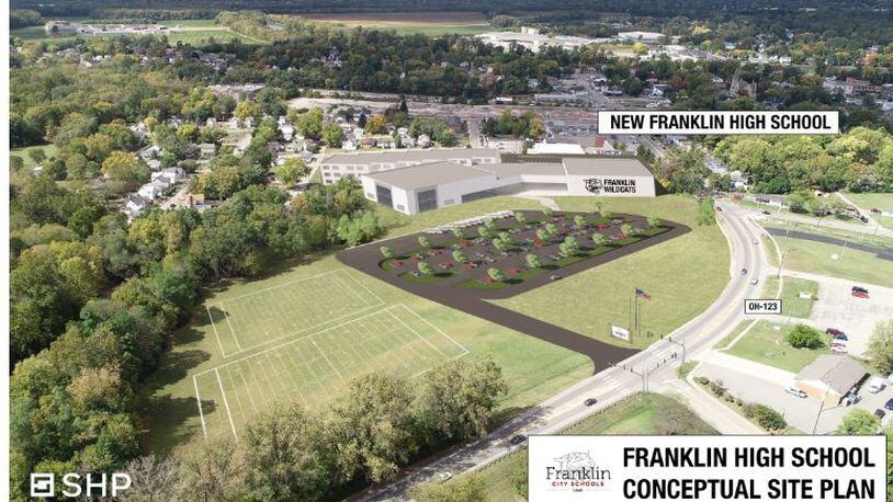 This is an artist's rendering of what the new Franklin High School could look like if voters approve a 6.52-mill bond issue for new school construction on the Nov. 3 general election ballot. CONTRIBUTED/FRANKLIN CITY SCHOOLS