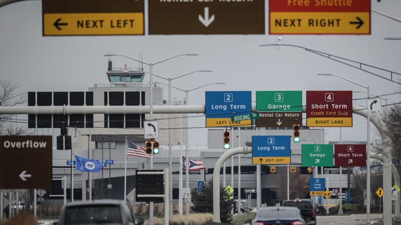 Signs guide drivers near the Dayton International Airport, which will receive money for improvements as part of the infrastructure law.