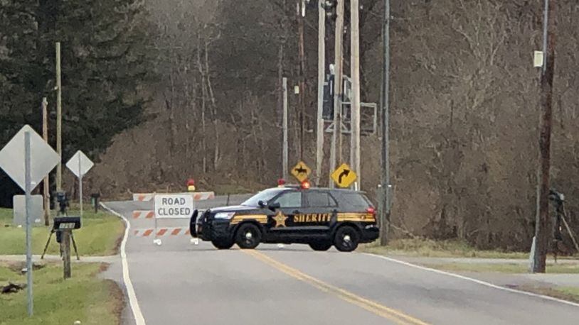 The Warren County Sheriff’s Office blocked Oregonia Road, east of Lebanon, while investigating the fatal shooting of Mason Trudics, 18, of Centerville. STAFF/LAWRENCE BUDD