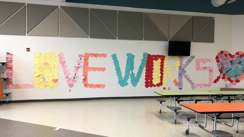 LoveWorks, a Fairfield organization that promotes kindness acts and activities, has been involved in the activities at Compass Elementary this week (Feb. 11-15, 2019) to promote kindness and the district’s character education values. PROVIDED