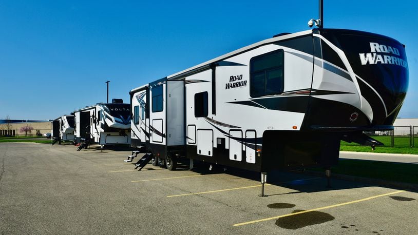 Three large campers in the Butler County Sheriff’s Office parking lot are part of preparation for a surge in the coronavirus pandemic to keep personnel safe and rested. They were donated last week by Jeff Couch’s RV Nation in Trenton. NICK GRAHAM/STAFF