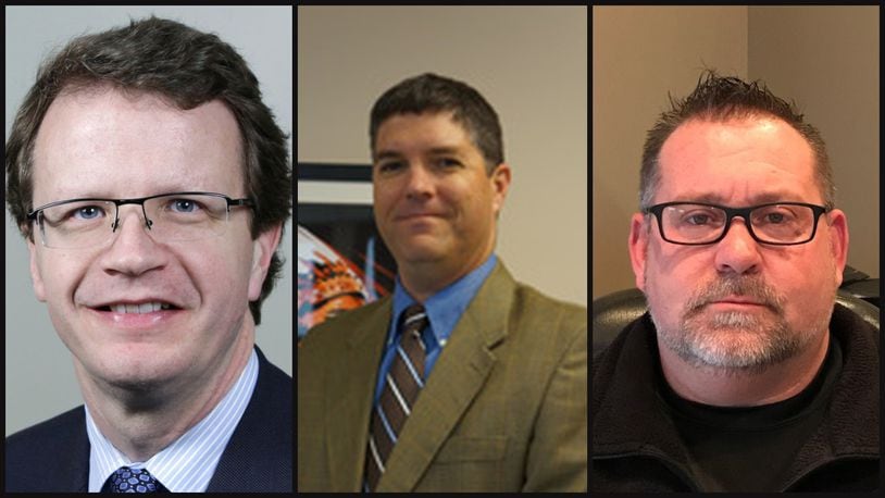 Three candidates — incumbents Paul Jennewine (from left) and Brad Miller and newcomer William “Chad” Norvell — are running for the two open seats on Madison Local School District Board of Education.