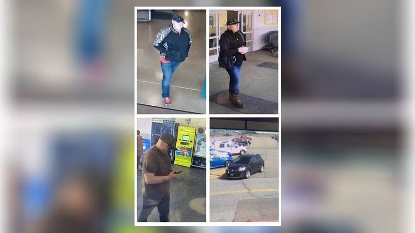 Police say these photos of a man and a vehicle from a recent shoplifting at Walmart in Fairfield Twp. may be connected to the theft of a rifle from Cabela’s in West Chester Twp.