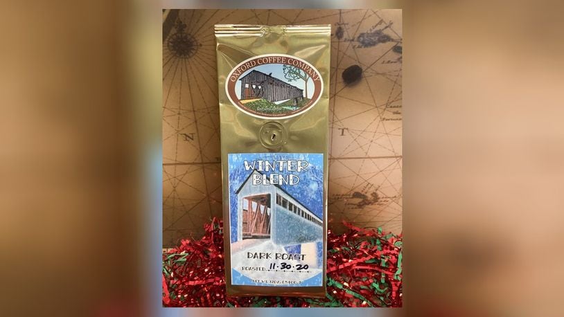 Pictured is the Winter Blend from Oxford Coffee Company. The product features a photo of Oxford’s Black Covered Bridge. CONTRIBUTED