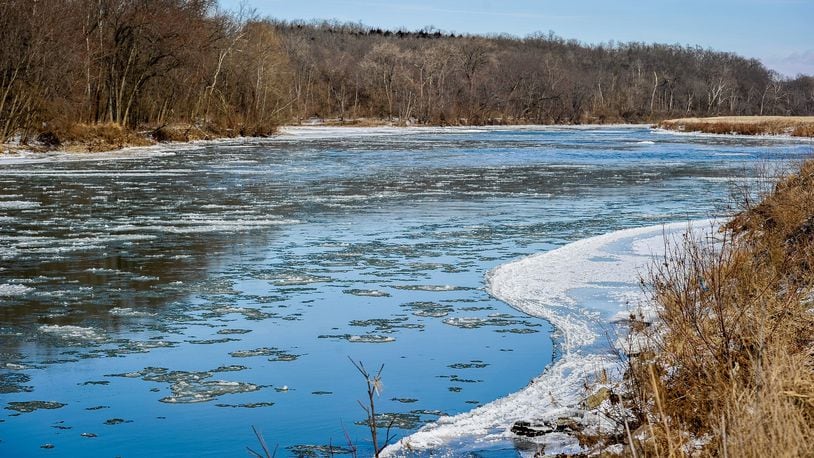 Ice forms along the bank of the Great Miami River in Lemon Township Thursday, Jan. 31, 2019. Below zero temperatures and wind chills the last few days are the coldest so far this year. NICK GRAHAM/STAFF