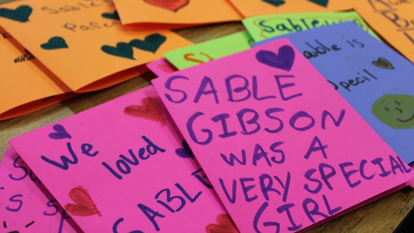 Classmates of Sable Gibson - a 4th grader at Mason Schools’ Western Row Elementary - created condolence cards to give to her family in the wake of her unexpected death this week. The school students and staff also wore pink Thursday, which was Sable’s favorite color to honor her life.