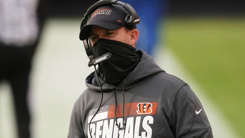 Cincinnati Bengals head coach Zac Taylor is shown during the first half of an NFL football game against the Washington Football Team, Sunday, Nov. 22, 2020, in Landover, Md. The Miami Dolphins play against the Cincinnati Bengals on Sunday, Dec. 6.(AP Photo/Andrew Harnik)