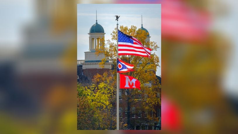 The Menard Family Center of Democracy at Miami University will present a series of events in March that examine the future of American democracy. Pictured is the flag pole on campus. CONTRIBUTED