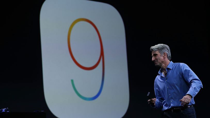 SAN FRANCISCO, CA - JUNE 08: Craig Federighi, Apple senior vice president of Software Engineering, speaks about iOS 9 during Apple WWDC on June 8, 2015 in San Francisco, California. Apple annouced a new OS X, El Capitan, and iOS 9 during the keynote at the annual developers conference that runs through June 12. (Photo by Justin Sullivan/Getty Images)