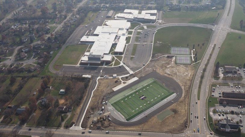 The first aerial photos of Middletown Schools’ new track & field stadium — on the high school campus — were released Tuesday to the Journal-News. Taken by a drone camera, the photos show the district’s second artificial turf playing field, which will be used for football practices and other sports.