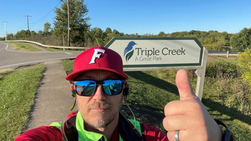 Ben Otto, 44, of Fairfield, walked the 21.5 miles from his home to Great American Ball Park Friday to raise money for the Joe Nuxhall Miracle League. SUBMITTED PHOTO