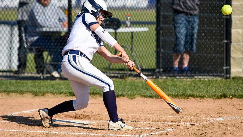 Edgewood’s Cloey Westerfield makes contact during a 2-for-3, three-RBI performance against visiting Middletown on Monday during a Division I sectional opener. NICK GRAHAM/STAFF
