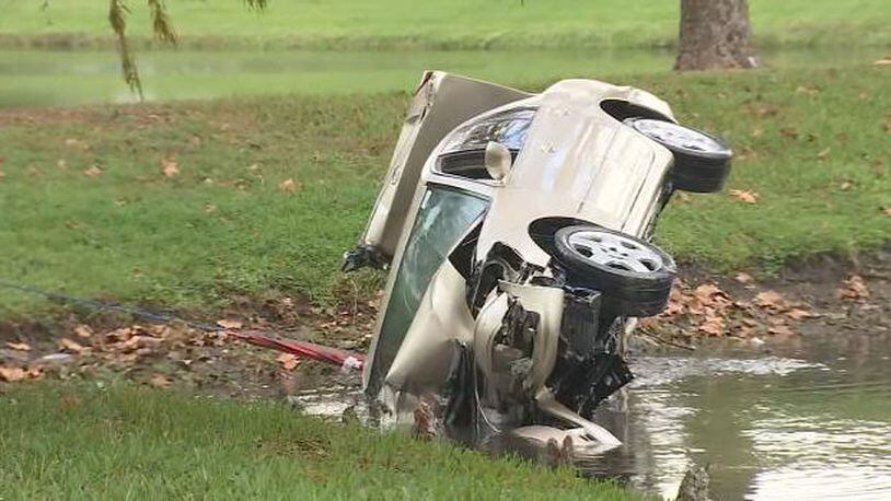 A man was unhurt after he lost control of a Lexus that landed in a Florida pond.