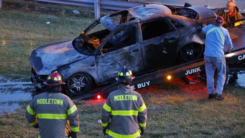 This 2007 Audi A4 was a total loss after it caught fire due to mechanical issues Tuesday afternoon on Carmody Boulevard in Middletown. The driver told Middletown firefighters he had been having trouble with the car. The driver escaped injuries. NICK GRAHAM/STAFF
