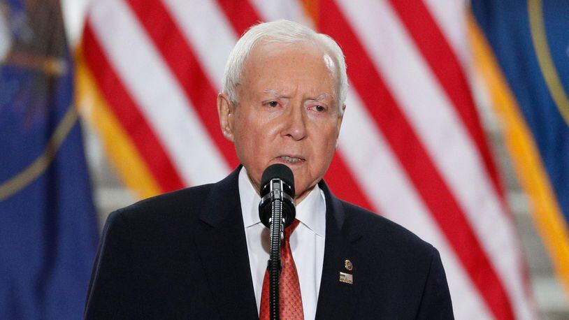 SALT LAKE CITY, UT - DECEMBER 4: Senator Orrin Hatch (R-UT) speaks to the crown before U.S. President Donald Trump arrives at the Rotunda of the Utah State Capitol on December 4, 2017 in Salt Lake City, Utah. Trump  announced the reduction in size of the Bears Ears and Grand StaircaseÃEscalante National Monuments which were created by Presidents Obama and Clinton.  (Photo by George Frey/Getty Images)
