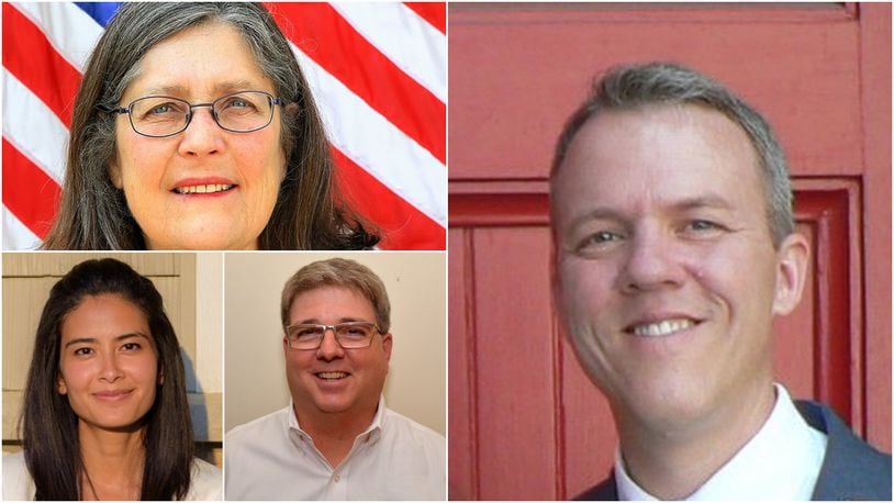 In the nine-person race for four seats on Oxford City Council, newcomer David Prytherch (far right) was the top vote-getter. Incumbents Edna Southard (top left) and Mike Smith along with newcomer Chantel Raghu also won seats on council.
