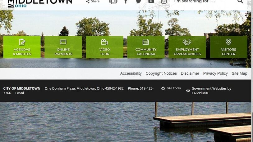 Home page for the city of Middletown’s new municipal website. CONTRIBUTED