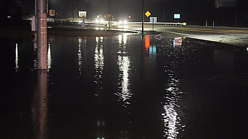 Heavy rain pelted parts of Ohio on Wednesday, July 6, 2022. This is a file photo from standing water on Ohio 235 in Clark County. (Marshall Gorby/Staff)