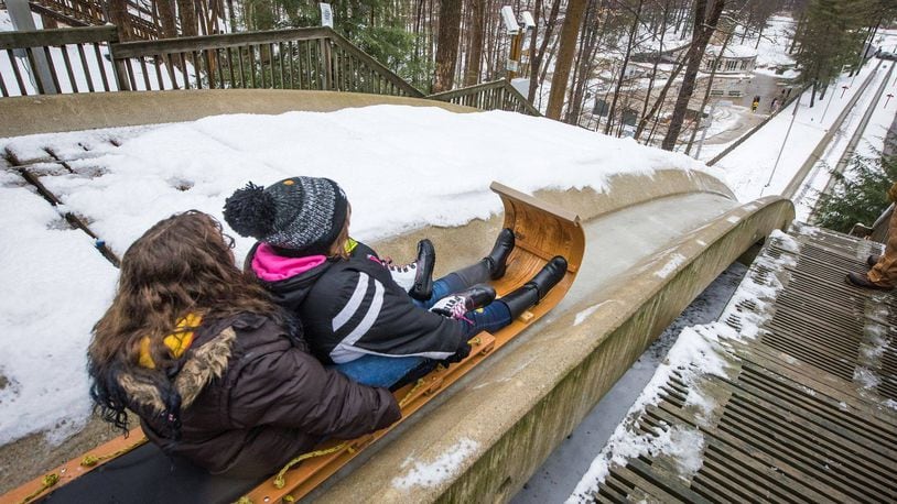 The chalet at Mill Stream Run Reservation in Strongsville offers guests a chance to go tobogganing down the tallest and fastest ice chutes in the state of Ohio.
