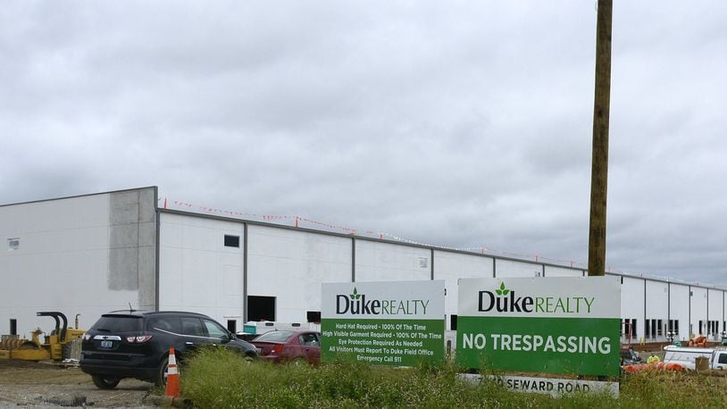Duke Realty is nearing completion of a 285,000-square-foot industrial warehouse building on Seward Road in Fairfield Twp. The building is the first of a planned five-building industrial park in the township that’s along a city of Fairfield-owned road. The two governments are working together to bring the project to fruition. Pictured is the building under construction on Sept. 10, 2018. MICHAEL D. PITMAN/STAFF