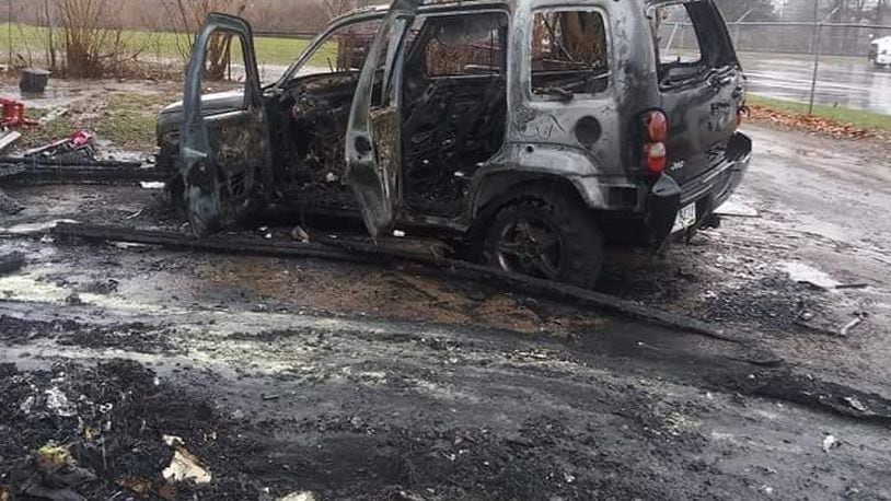 Two Jeeps were destroyed during a New Year's Day fire in the 1900 block of Baltimore Street, according to fire officials. SUBMITTED PHOTO