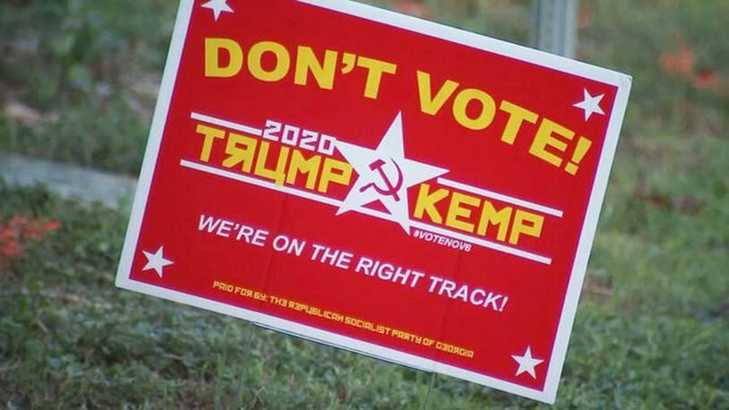 Red and yellow signs with the words "Don't Vote" started to appear in some Atlanta neighborhoods. (Photo: WSBTV.com)
