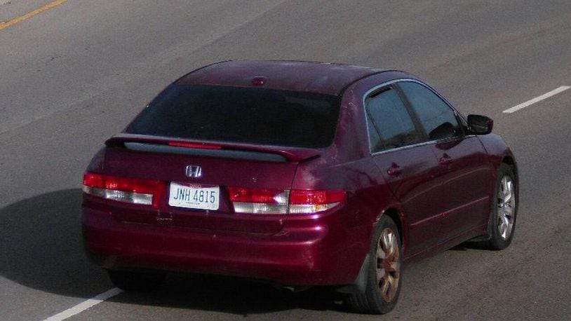 Fairfield Twp. police are seeking this maroon Honda Accord with Ohio plate JNH4815, which was seen speeding through the neighborhood around the time of a shooting on Vonnie Vale Court Feb. 15, 2023. It may now have a different license plate. CONTRIBUTED