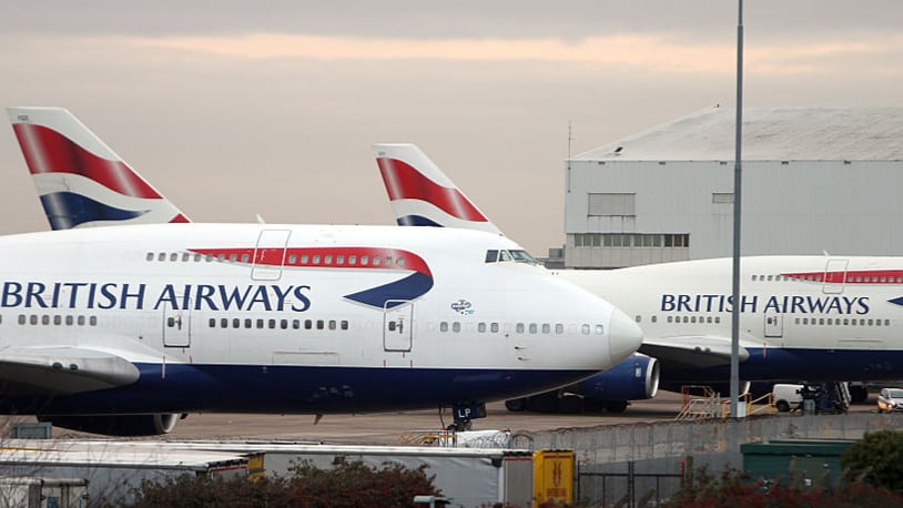British Airways aircraft on the tarmac at London's Heathrow Airport.