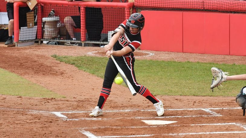 Lakota West's Belle Hummel takes a swing in the first inning of Friday's Division I state semifinal vs. Massillon Perry at Firestone Stadium in Akron. Greg Billing/CONTRIBUTED