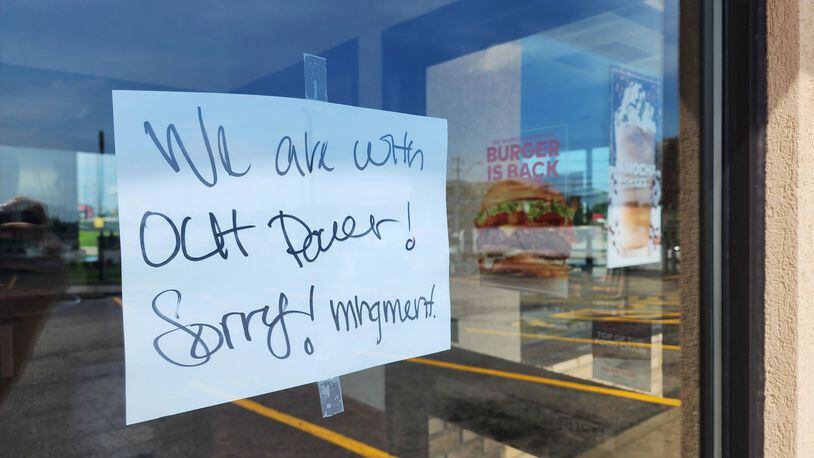 Arby's near Ohio 4 in Fairfield was without power around noon Aug. 24, 2023. NICK GRAHAM/STAFF
