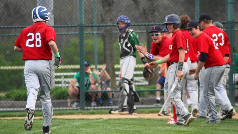 Talawanda’s Brecken Hornsby rounds third and comes in to score after hitting a home run for the freshman team at Oxford Community Park in 2017. CONTRIBUTED PHOTO
