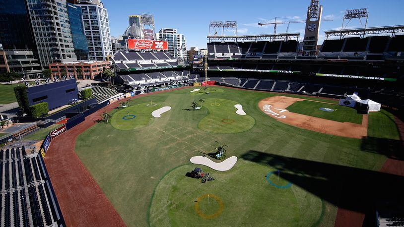 SAN DIEGO, CA - NOVEMBER 05: A general view of the stadium during The Links at Petco Park on November 5, 2015 in San Diego, California. The San Diego Padres teamed with Callaway Golf to transform Petco Park into a 1,002-yard, nine-hole par-3 course at PETCO Park. (Photo by Sean M. Haffey/Getty Images)