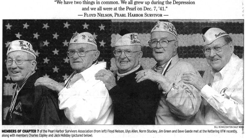 Local Pearl Harbor survivors from left, Floyd Nelson, Ulys Allen, Norm Stuckey, Jim Green and Dave Gaede. DAYTON DAILY NEWS ARCHIVES