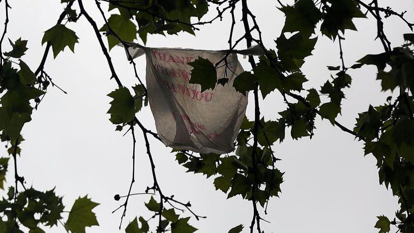 NEW YORK, NY - MAY 05:  A plastic bag sits stuck in a tree in a Manhattan street on May 05, 2016 in New York City.
New York's City Council is scheduled to vote Thursday on a bill that would require most stores to charge five cents per bag in an effort to cut down on plastic waste. New York's sanitation department estimates that every year 10 billion bags are thrown in the trash.  (Photo by Spencer Platt/Getty Images)