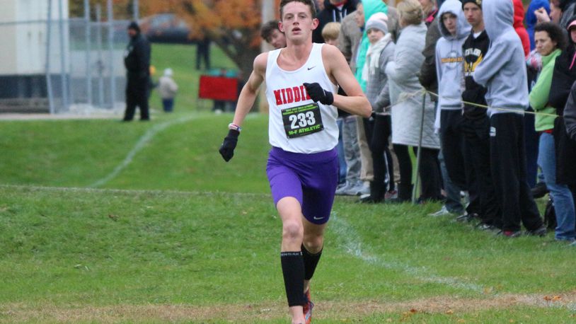 Middletown’s Conant Smith runs to a second-place finish in the Division I regional boys cross country race Saturday in Troy. CONTRIBUTED PHOTO BY GREG BILLING