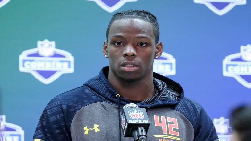 INDIANAPOLIS, IN - MARCH 03: Washington wide receiver John Ross answers questions to members of the press during the NFL Scouting Combine on March 3, 2017 at Lucas Oil Stadium in Indianapolis, IN. (Photo by Robin Alam/Icon Sportswire via Getty Images)