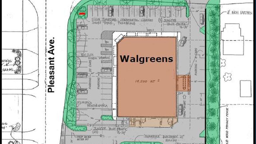 Pictured is the orginal 2001 planned unit development for the Walgreen’s development at Symmes Road and Pleasant Avenue, which includes the office building. PROVIDED