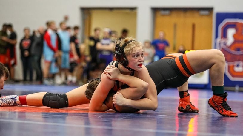 Lakota West sophomore Kendra Hiett enters the girls state wrestling tournament as the No. 2 seed in the 121-pound weight class. The third-year wrestler finished third at the Ohio Athletic Committee s junior high state tournament in 2018 and second at the OAC high school state meet in 2019. Kevin Bowyer Photography / Contributed